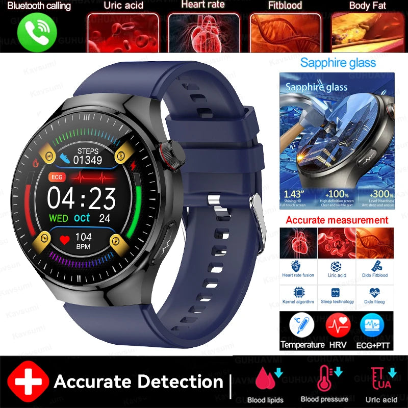 2025 New GUHUAVMI Accurate Blood Lipid Uric Acid Smart Watch Men Women ECG+PPG Blood pressure Bluetooth call Health Smartwatches