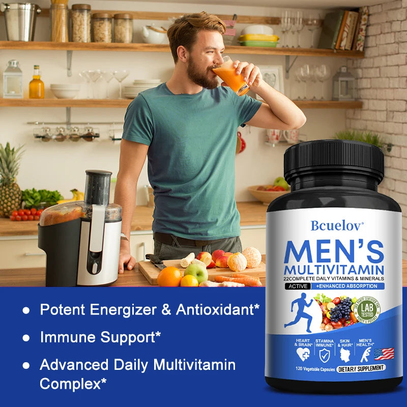 Men's Daily Multivitamin – 22 Vitamins & Minerals, Vegan Dietary Supplement for Energy Immunity Digestion Skin & Overall Health