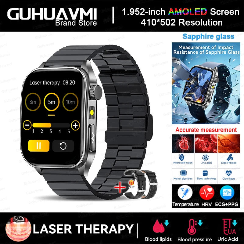 2026New Health Smartwatch 650nm Laser Therapy Men ECG Blood Pressure Lipid Uric Acid Bluetooth Call For Android IOS Smart Watch