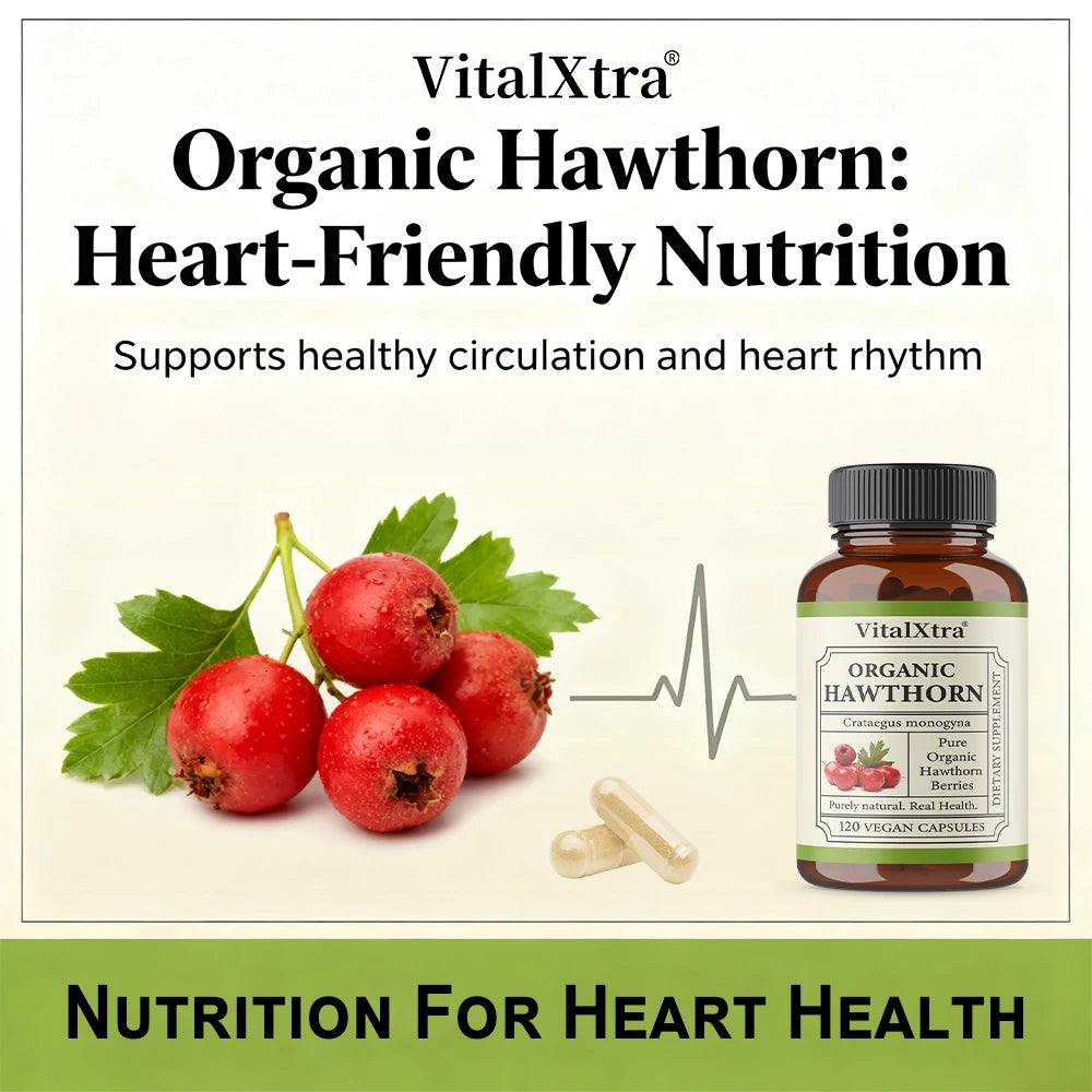 Organic Hawthorn Berry Capsules - Heart Health - Extra Strength 980mg Per Serving, Vegan, Non-GMO