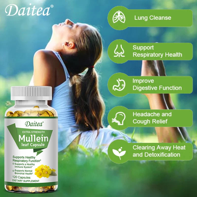 Mullein Extract Capsules, Suitable For Lung & Bronchial Cleanse for Smokers - Respiratory Health Support, Gut Health