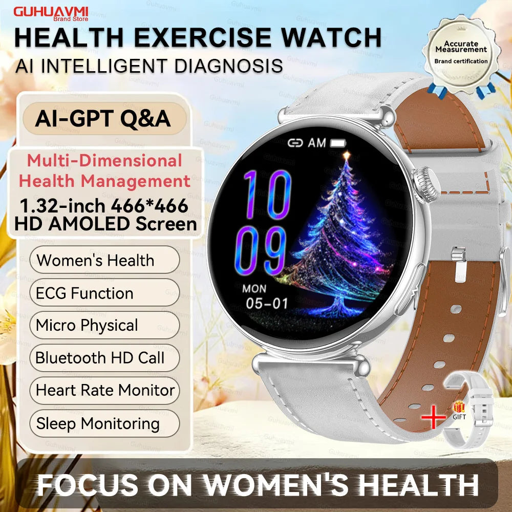 Luxury Diamond Smart Watch For Women 1.32" AMOLED Screen Heart Rate Blood Pressure Health Monitor IP68 Waterproof Sports Watches