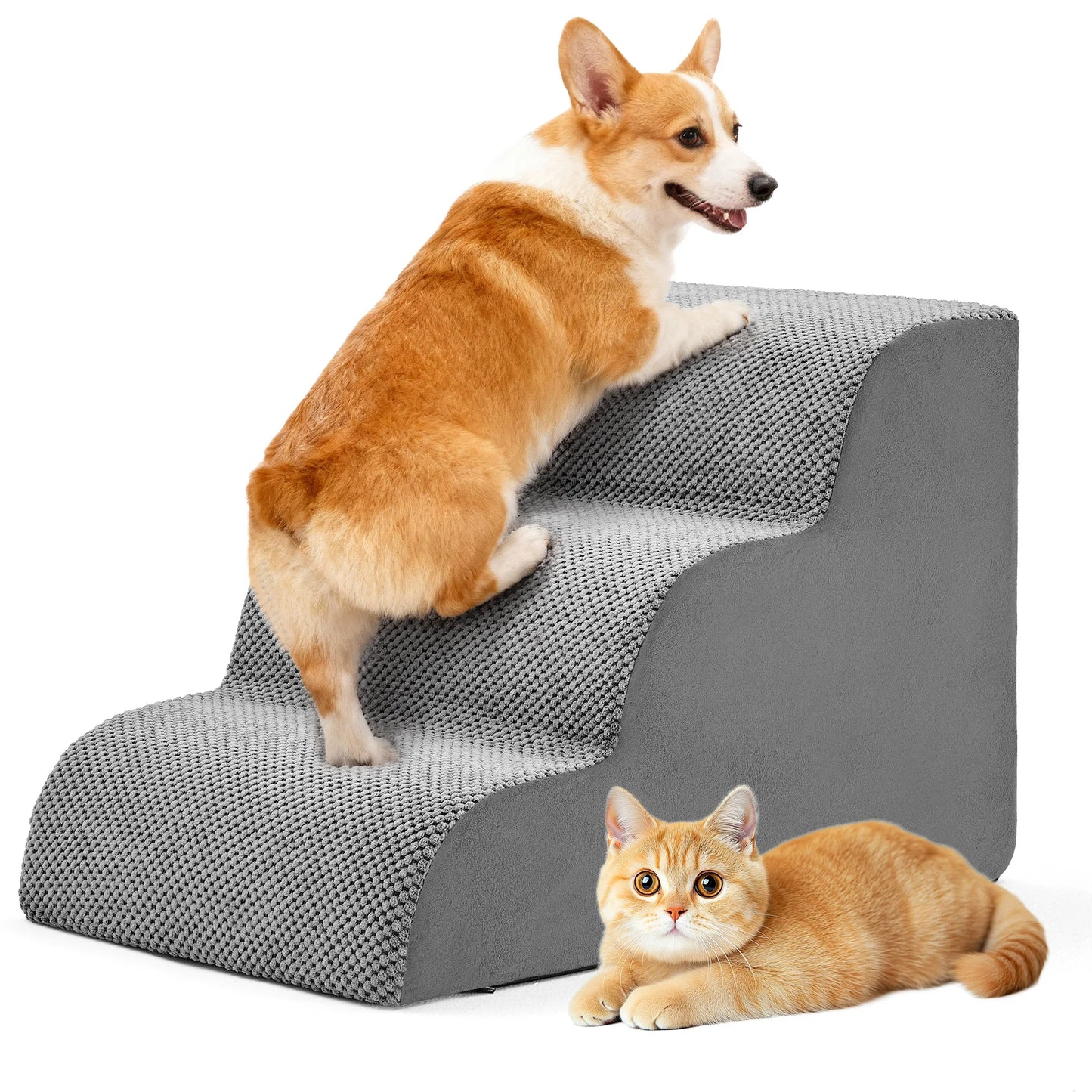 3 To 5 Step High Density Foam Dog Stairs Ramp Curved Non Slip Indoor