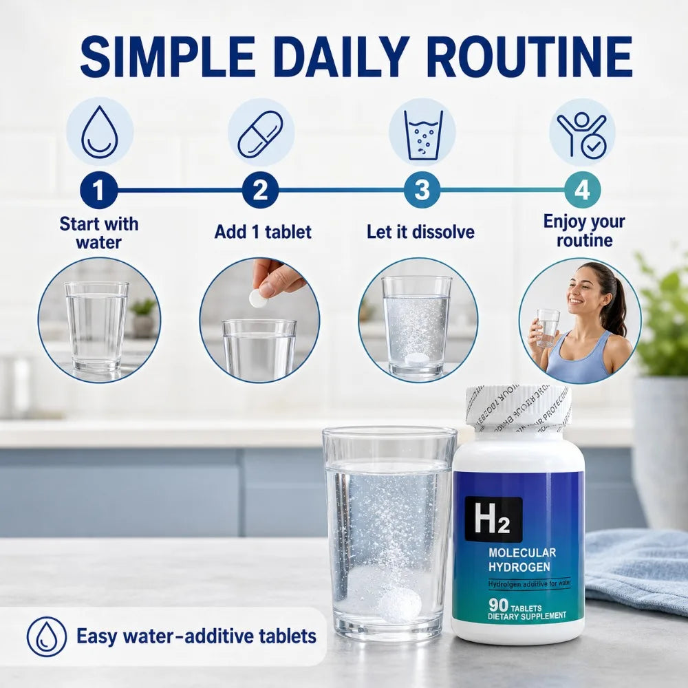 Molecular Hydrogen Tablets H2 Magnesium 80mg Antioxidant Energy Brain Health Unflavored Non GMO 90 Tablets Dietary Supplement