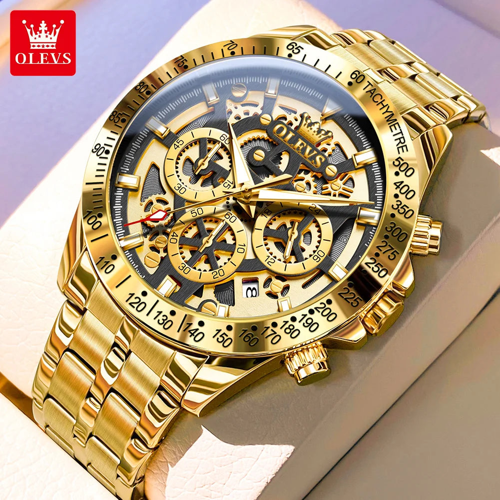 OLEVS Luxury Skeleton Chronograph Stainless Steel Watch
