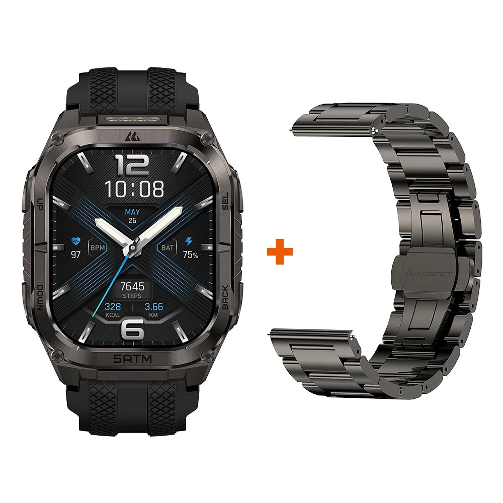 KOSPET TANK M4C Advanced GPS Smartwatch for Men MIL-STD-810H Tough 5ATM Waterproof Integrated Flashlight & Health Tracking