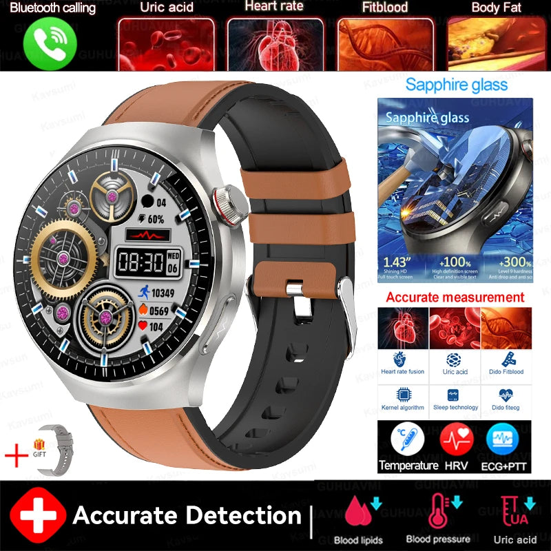 2025 New GUHUAVMI Accurate Blood Lipid Uric Acid Smart Watch Men Women ECG+PPG Blood pressure Bluetooth call Health Smartwatches