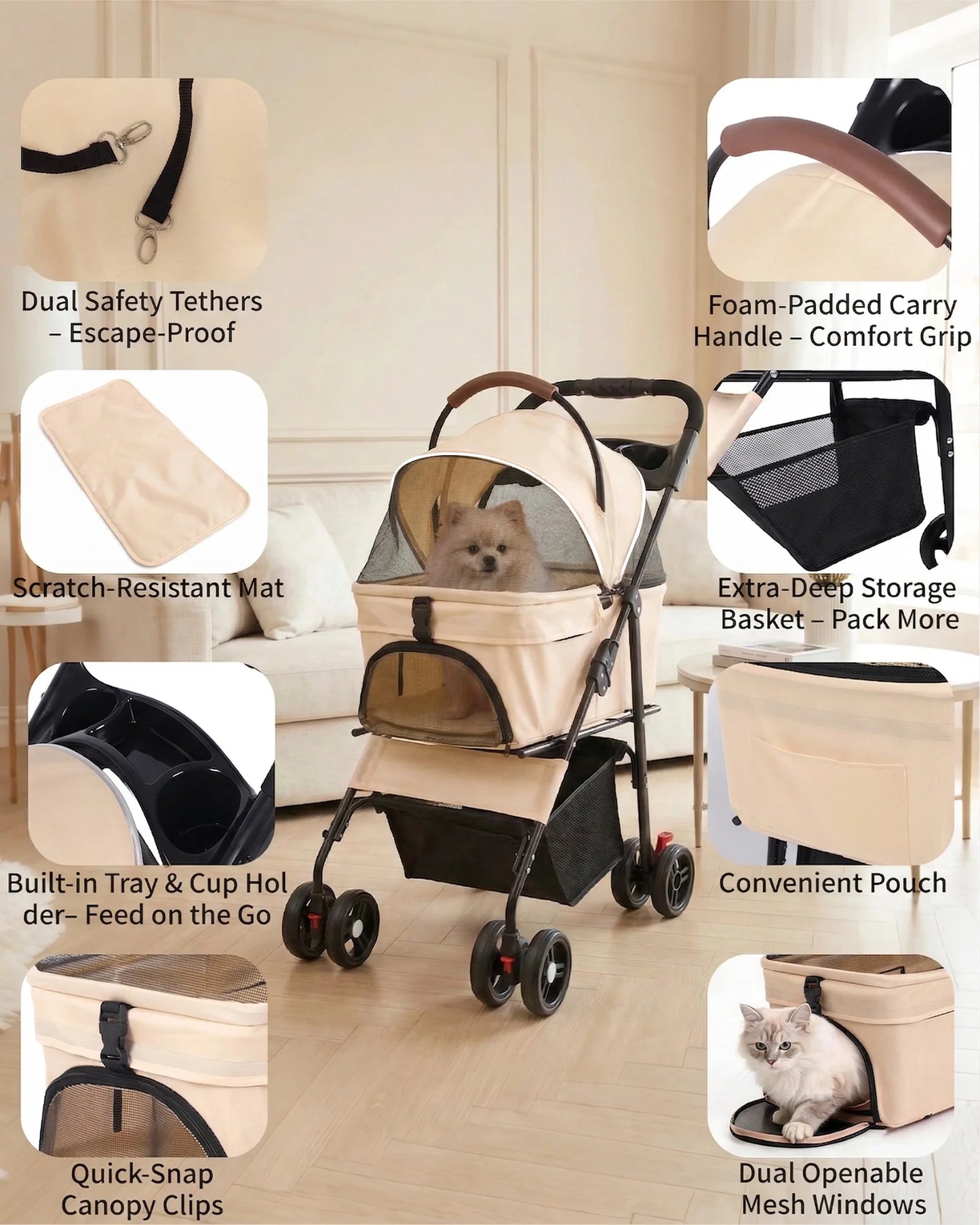 Cabusatly 2in1 Pet Stroller For Small Dogs And Cats