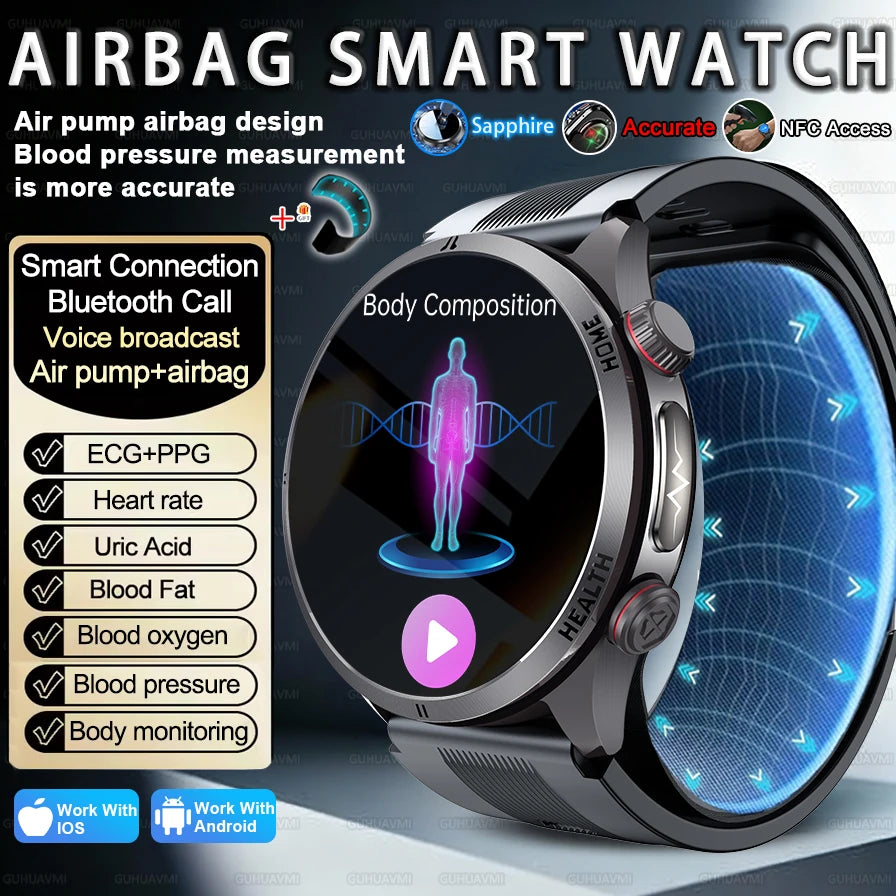 2026 New Air sac Health Smart Watch Men Blood Fat ECG Blood Pressure Broadcast NFC Bluetooth Call Health waterproof Smart Watch