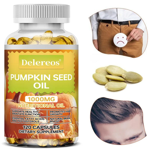 Pumpkin Seed Oil Capsules 1000mg, Supports Prostate, Urinary, Bladder & Hair Health for Men, Cardiovascular Health, Non-GMO