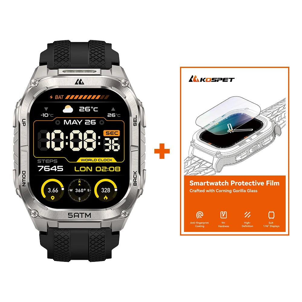 KOSPET TANK M4C Advanced GPS Smartwatch for Men MIL-STD-810H Tough 5ATM Waterproof Integrated Flashlight & Health Tracking