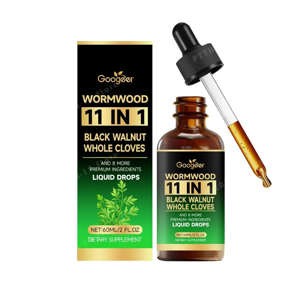 Wormwood 11 in 1 Liquid Drops - Black Walnut & Whole Cloves with Berberine, Turmeric for Gut Health & Digestive Support, 60ml