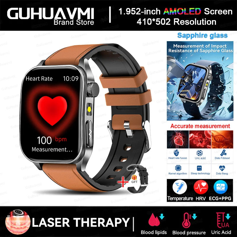 2026New Health Smartwatch 650nm Laser Therapy Men ECG Blood Pressure Lipid Uric Acid Bluetooth Call For Android IOS Smart Watch