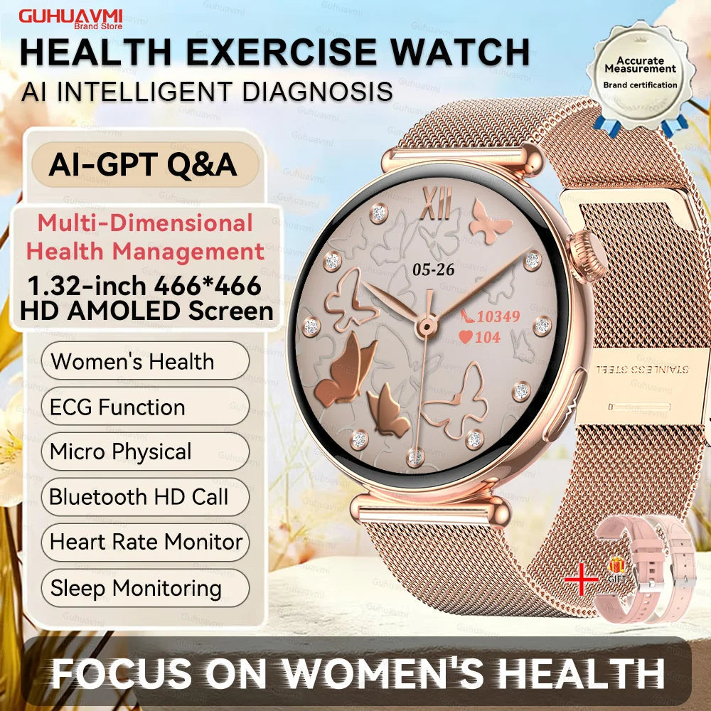 Luxury Diamond Smart Watch For Women 1.32" AMOLED Screen Heart Rate Blood Pressure Health Monitor IP68 Waterproof Sports Watches