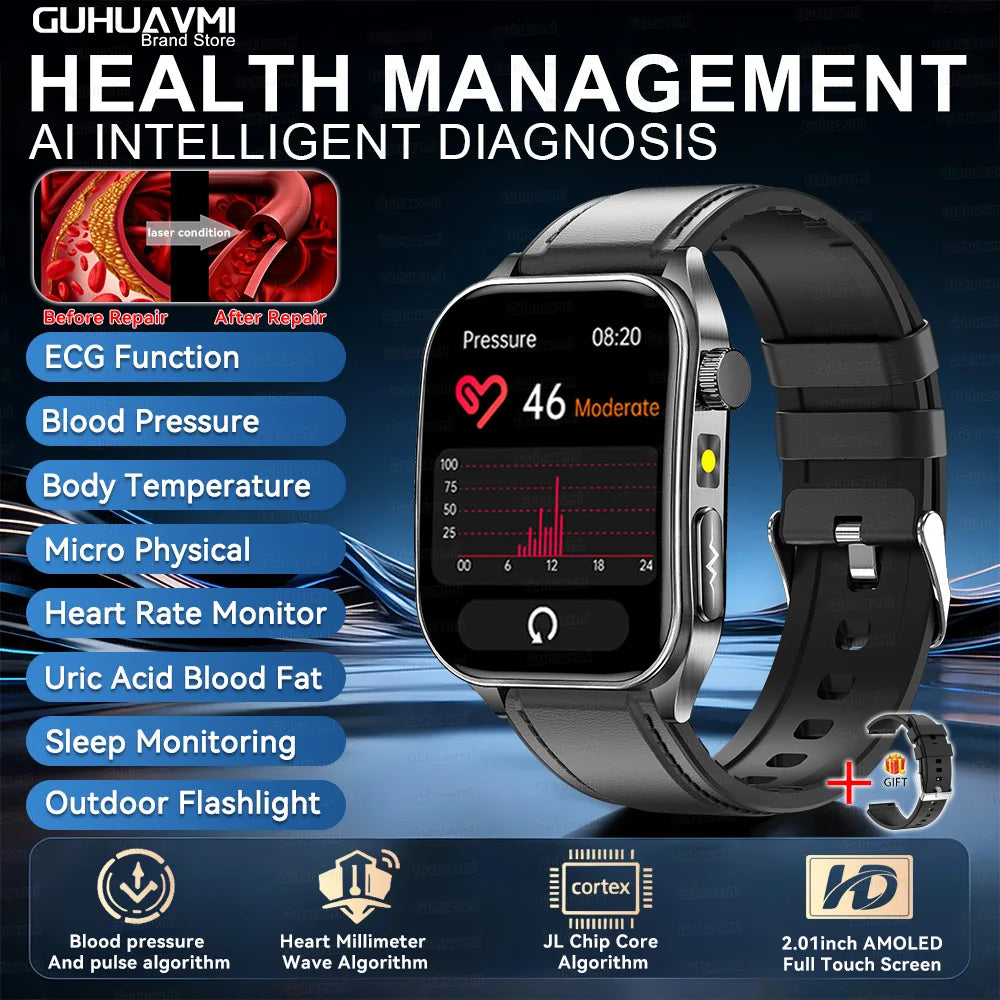 2026New ECG Monitoring Smart Watch 1.95-inch AMOLED Screen Dual-Probe Laser Health Bluetooth Call Waterproof Sports Smartwatches