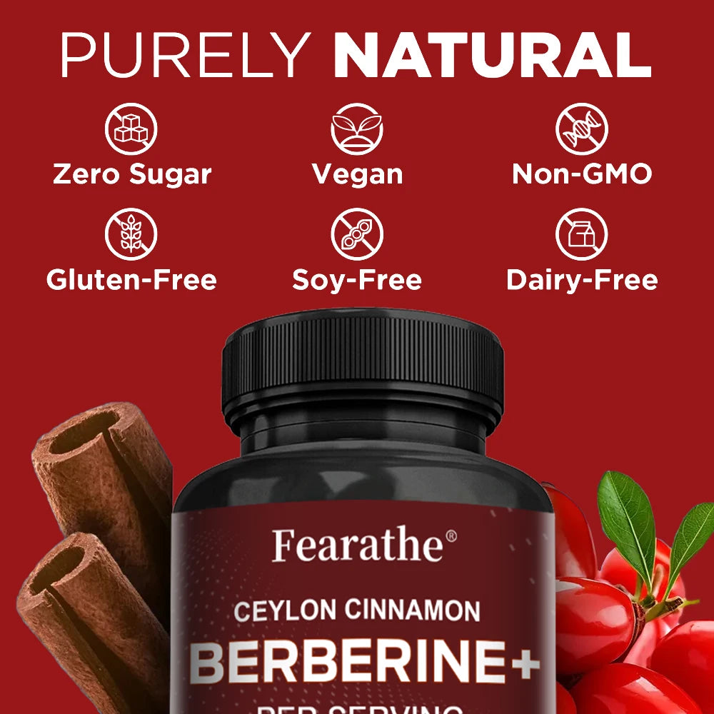 Berberine HCI & Ceylon Cinnamon Capsules, Support Cardiovascular, Gastrointestinal, Liver, Immune Health & Metabolic Balance