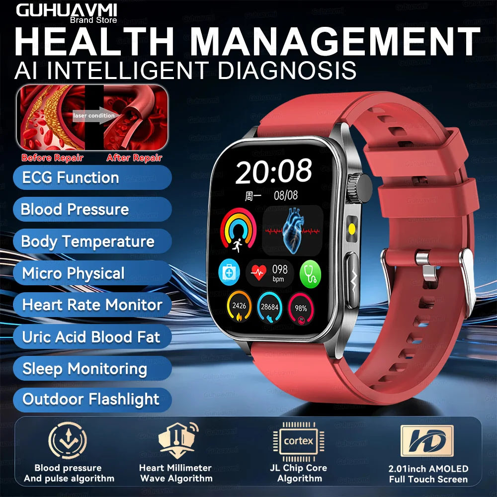 2026New ECG Monitoring Smart Watch 1.95-inch AMOLED Screen Dual-Probe Laser Health Bluetooth Call Waterproof Sports Smartwatches