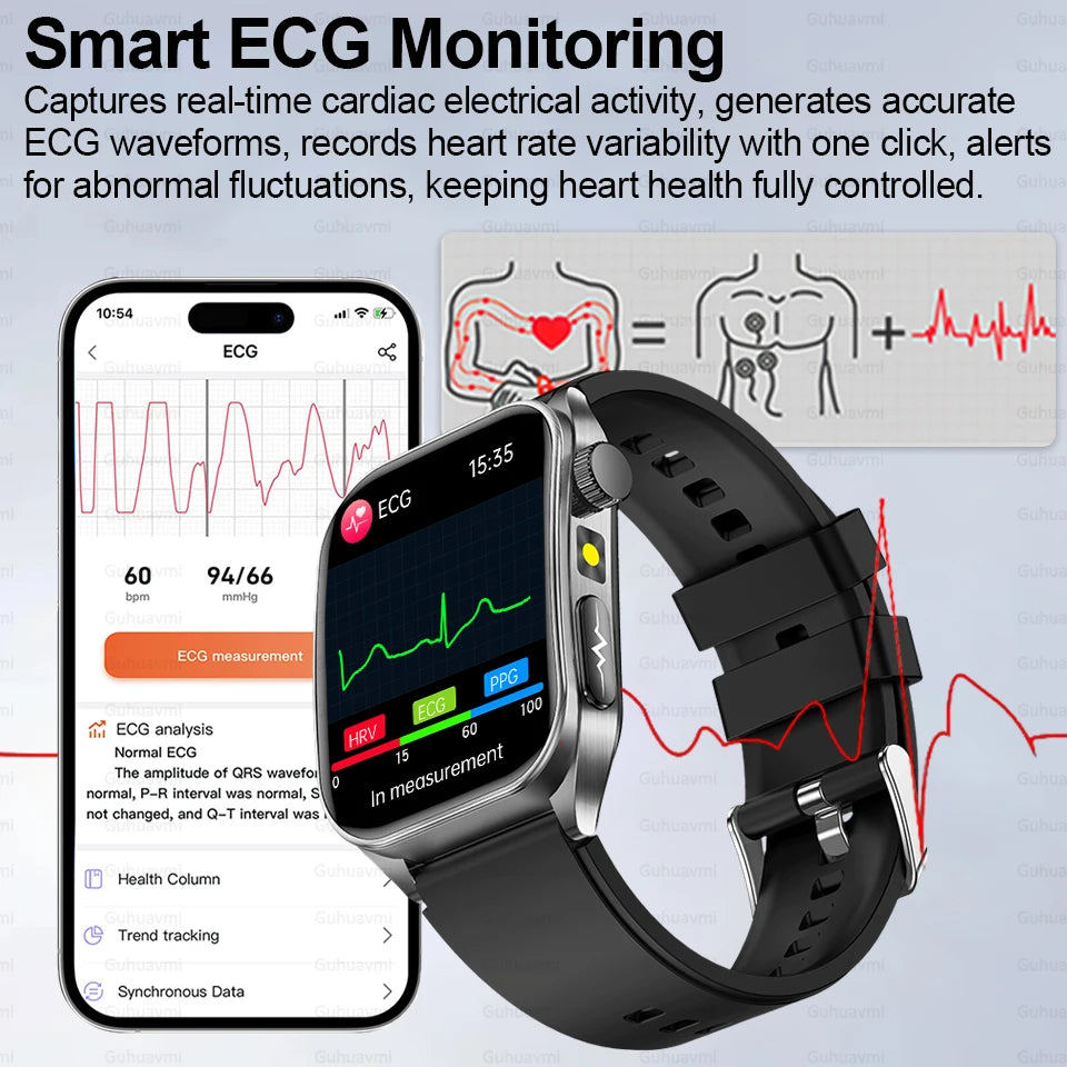 2026New ECG Monitoring Smart Watch 1.95-inch AMOLED Screen Dual-Probe Laser Health Bluetooth Call Waterproof Sports Smartwatches