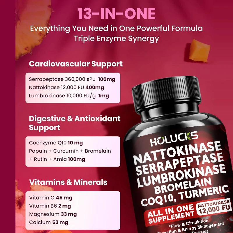 Nattokinase Supplement, with COQ10, for Cardiovascular & Circulatory, Support Heart Health, Vegan & Gluten Free