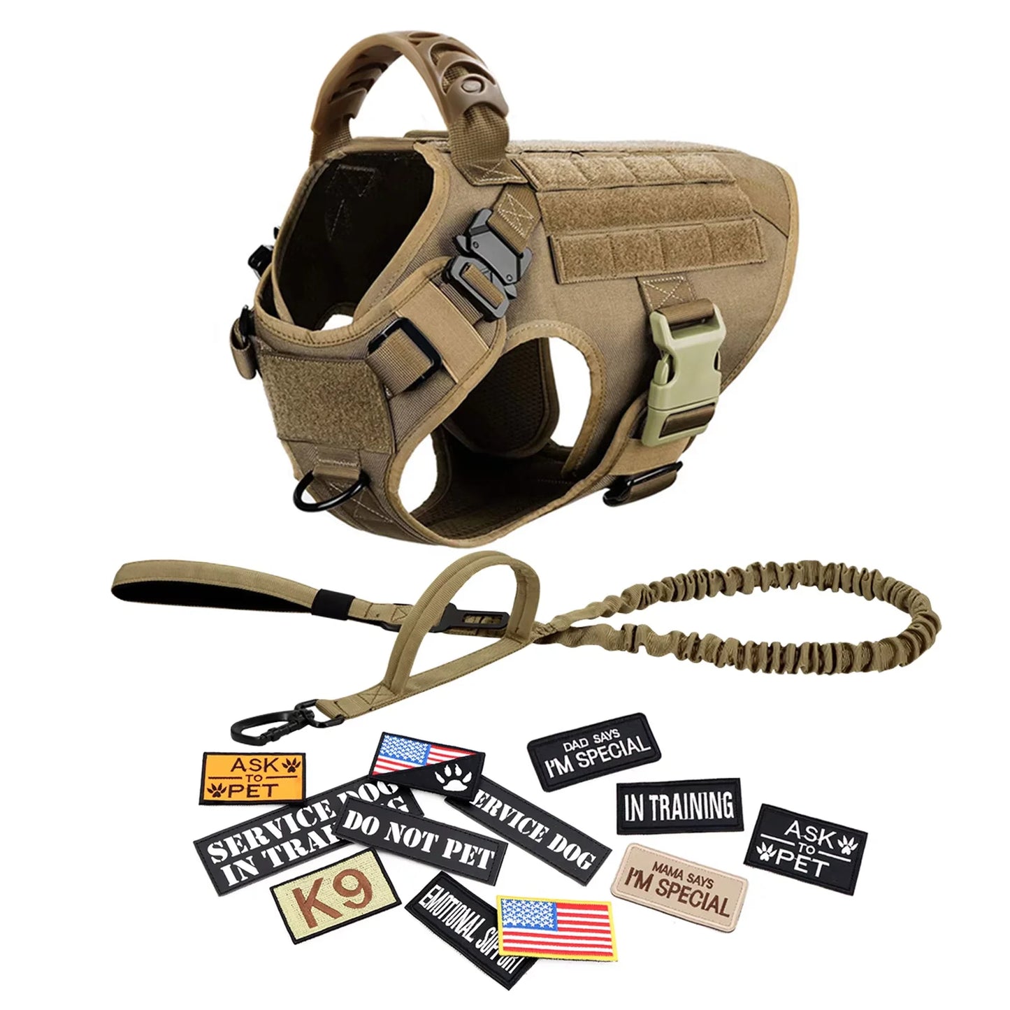 Military Grade Dog Harness Vest With Leash And Patches Set
