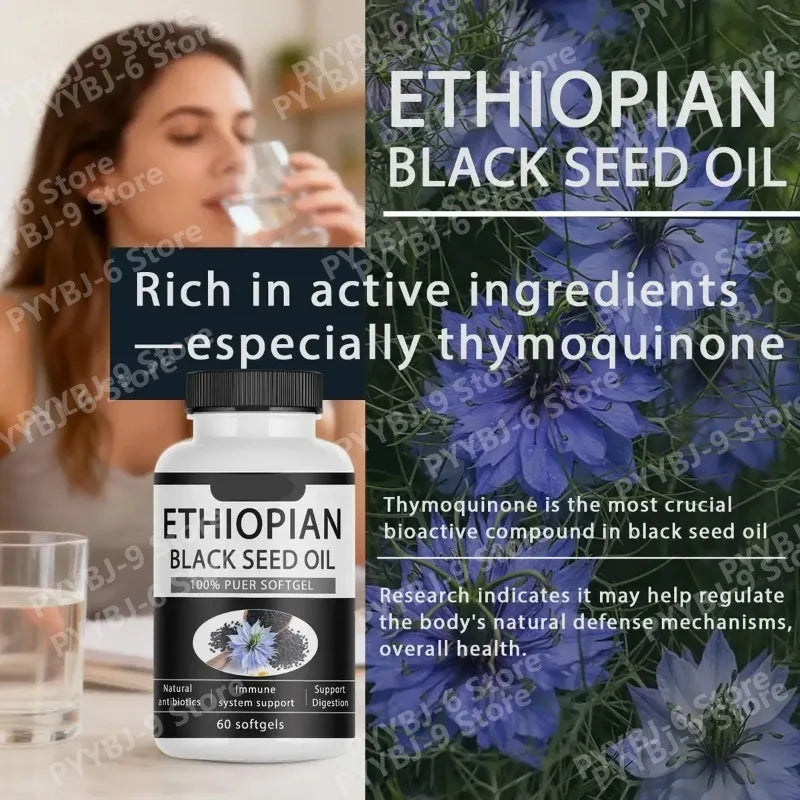 Ethiopian Black Seed Oil Softgels 60 Count 100% Natural Gluten Free Non GMO Antioxidant Immune Digestive Daily Health Supplement