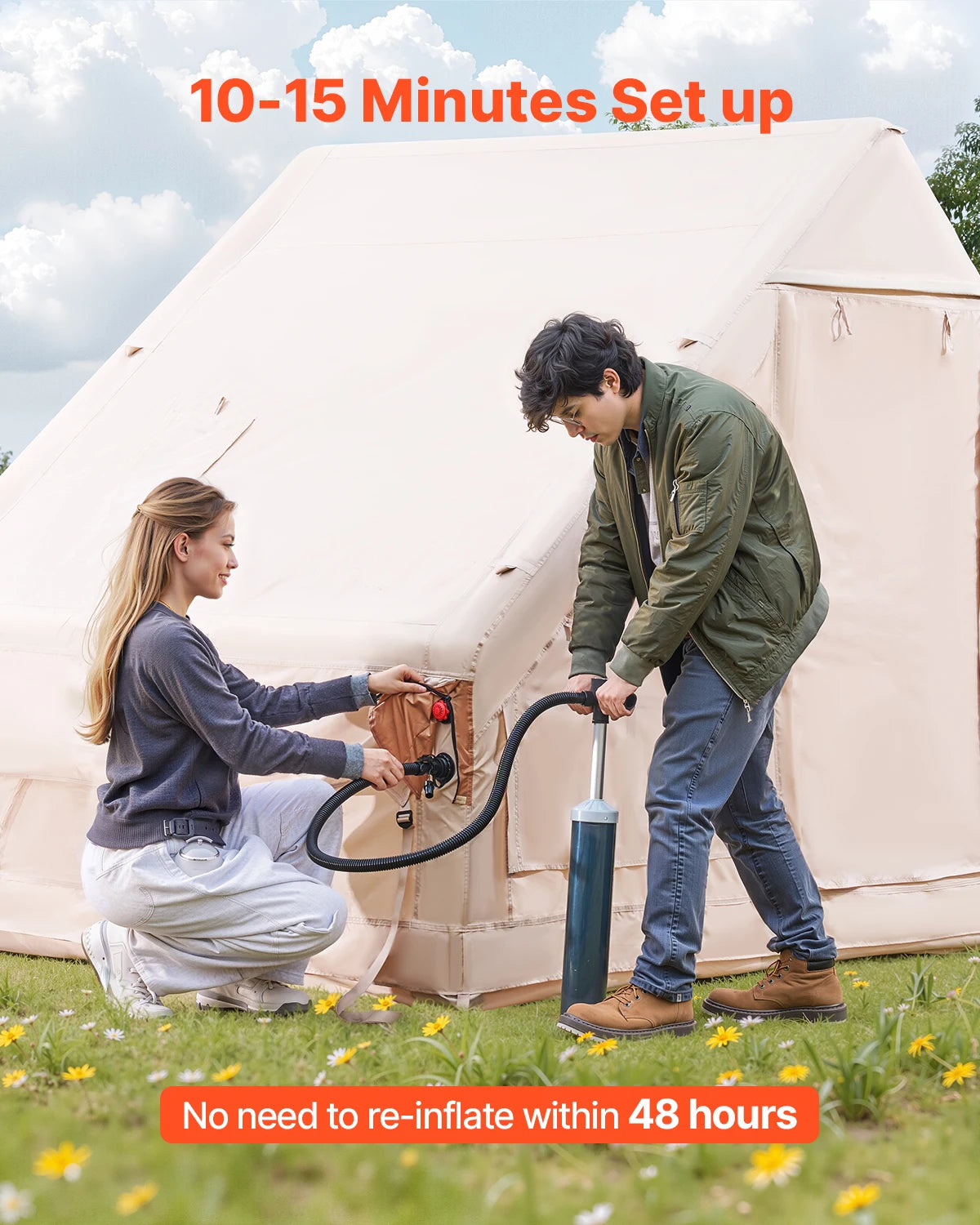 VEVOR Inflatable Camping Tent With Hand Pump And Stove Jack
