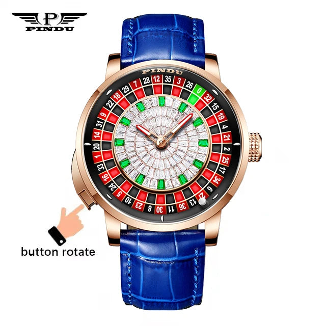 PINDU Men Mechanical Watch NH35A Push Button Roulette Theme