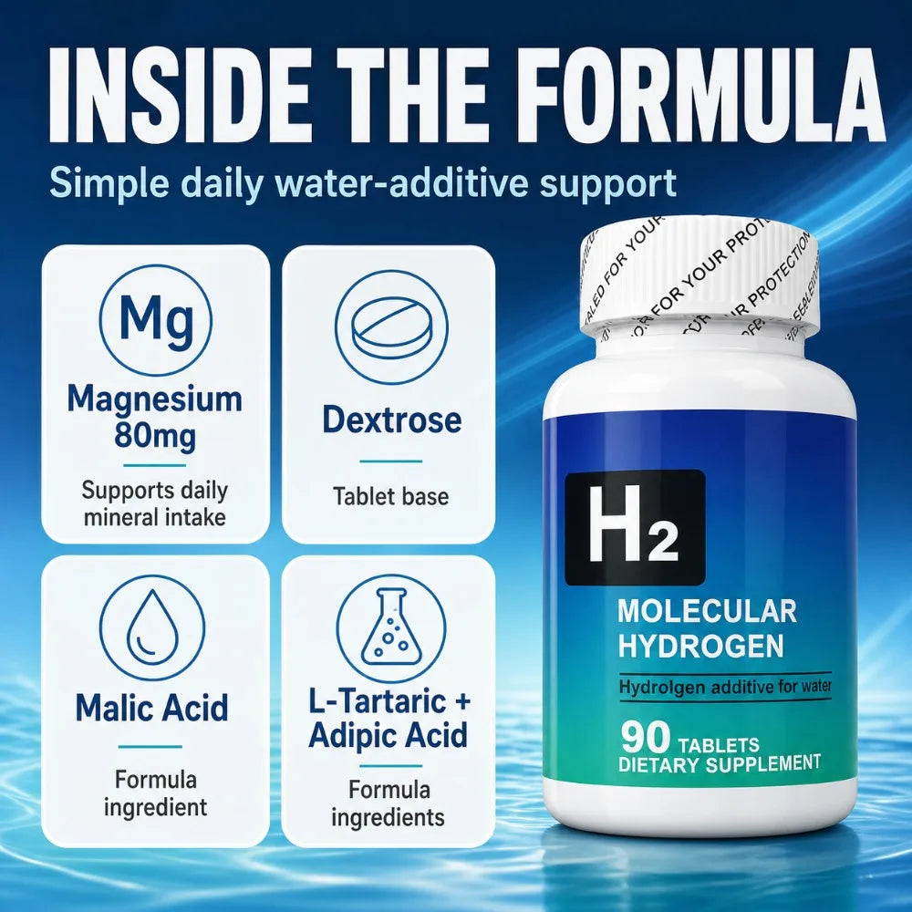 Molecular Hydrogen Tablets H2 Magnesium 80mg Antioxidant Energy Brain Health Unflavored Non GMO 90 Tablets Dietary Supplement