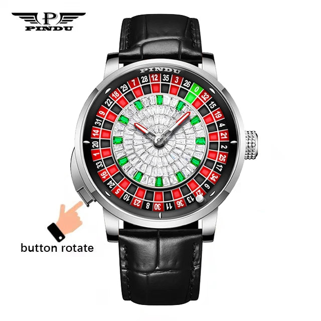 PINDU Men Mechanical Watch NH35A Push Button Roulette Theme