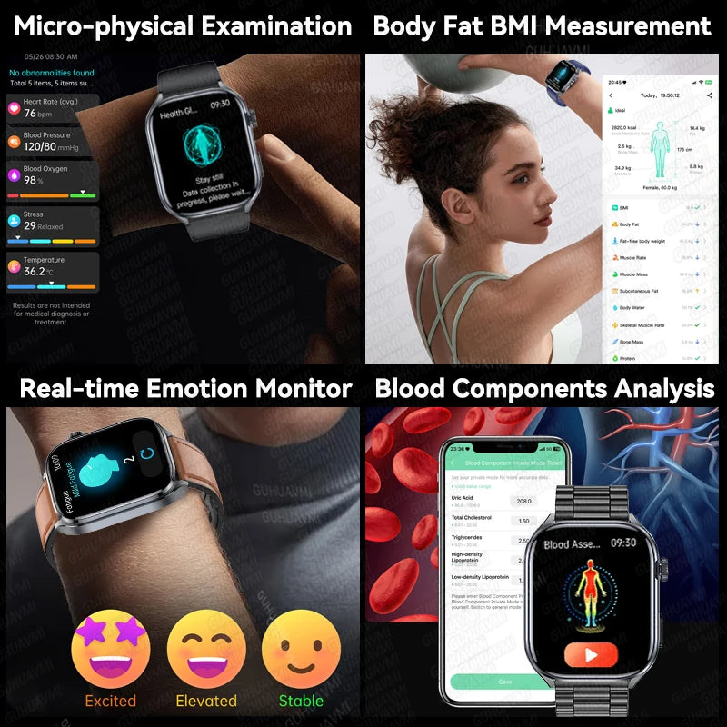 2026 New AI Health Care Accurate detection ECG SmartWatch Blood Pressure lipids Uric Acid Analysis Bluetooth Call Smart Watches