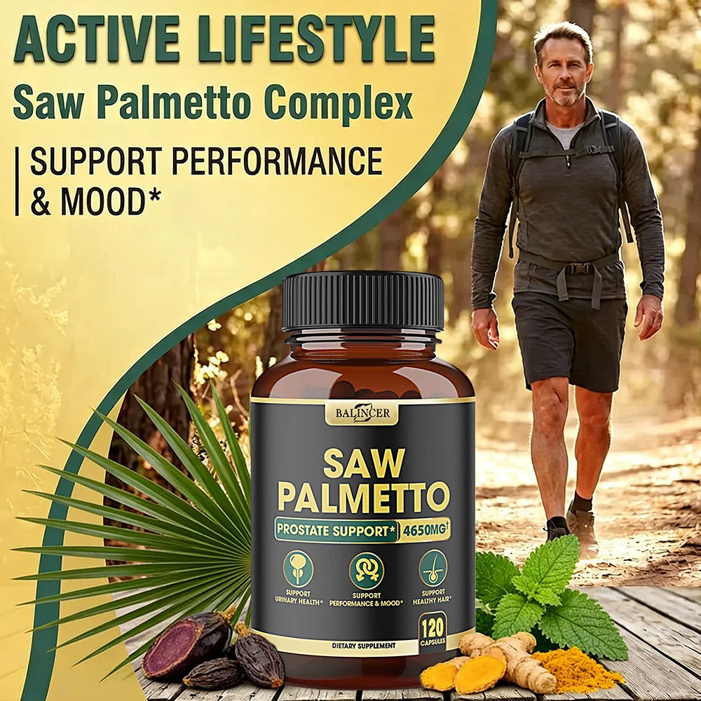 Saw Palmetto Capsules, Prostate Health Support, Reduce Hair Loss & Thinning, Balances Male Hormones, Urinary Tract Care