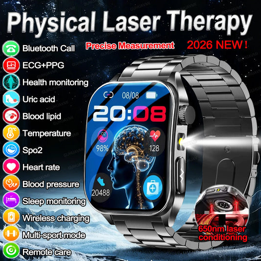 2026New Health Smartwatch 650nm Laser Therapy Men ECG Blood Pressure Lipid Uric Acid Bluetooth Call For Android IOS Smart Watch