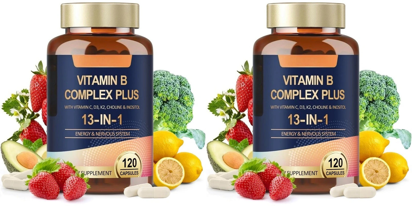 Vitamin B Complex Plus13-in-1 120Vegan Capsules Energy Support Immune Health Nerve Function Skin Wellness Antioxidant Supplement