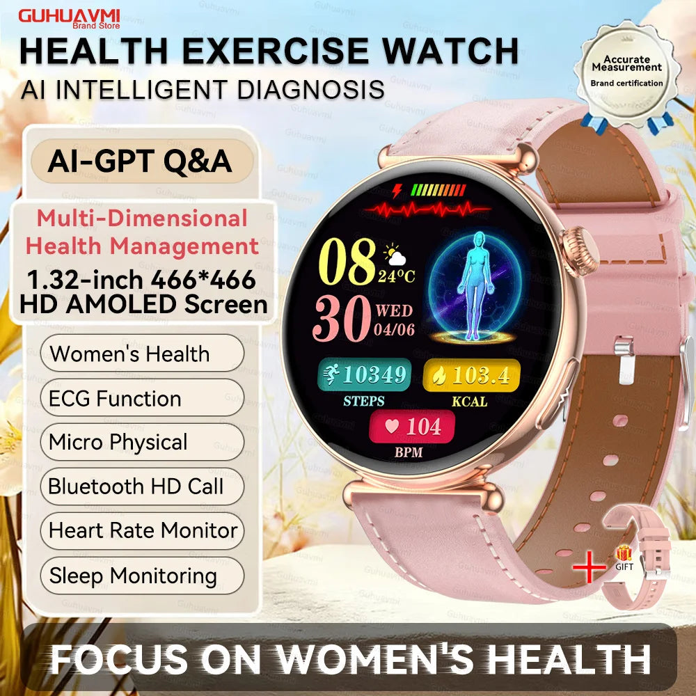 Luxury Diamond Smart Watch For Women 1.32" AMOLED Screen Heart Rate Blood Pressure Health Monitor IP68 Waterproof Sports Watches