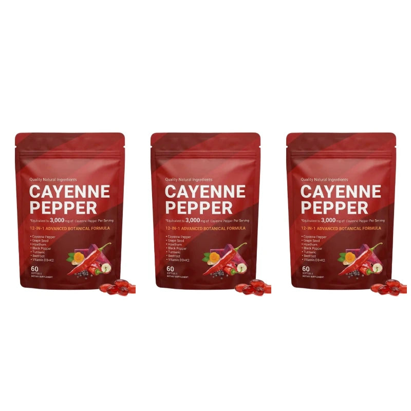 Cayenne Pepper Softgels Supplement with Grape Seed Beetroot Turmeric Vitamins D3 K2 Herbal Supports Leg Vein Blood Vessel Health