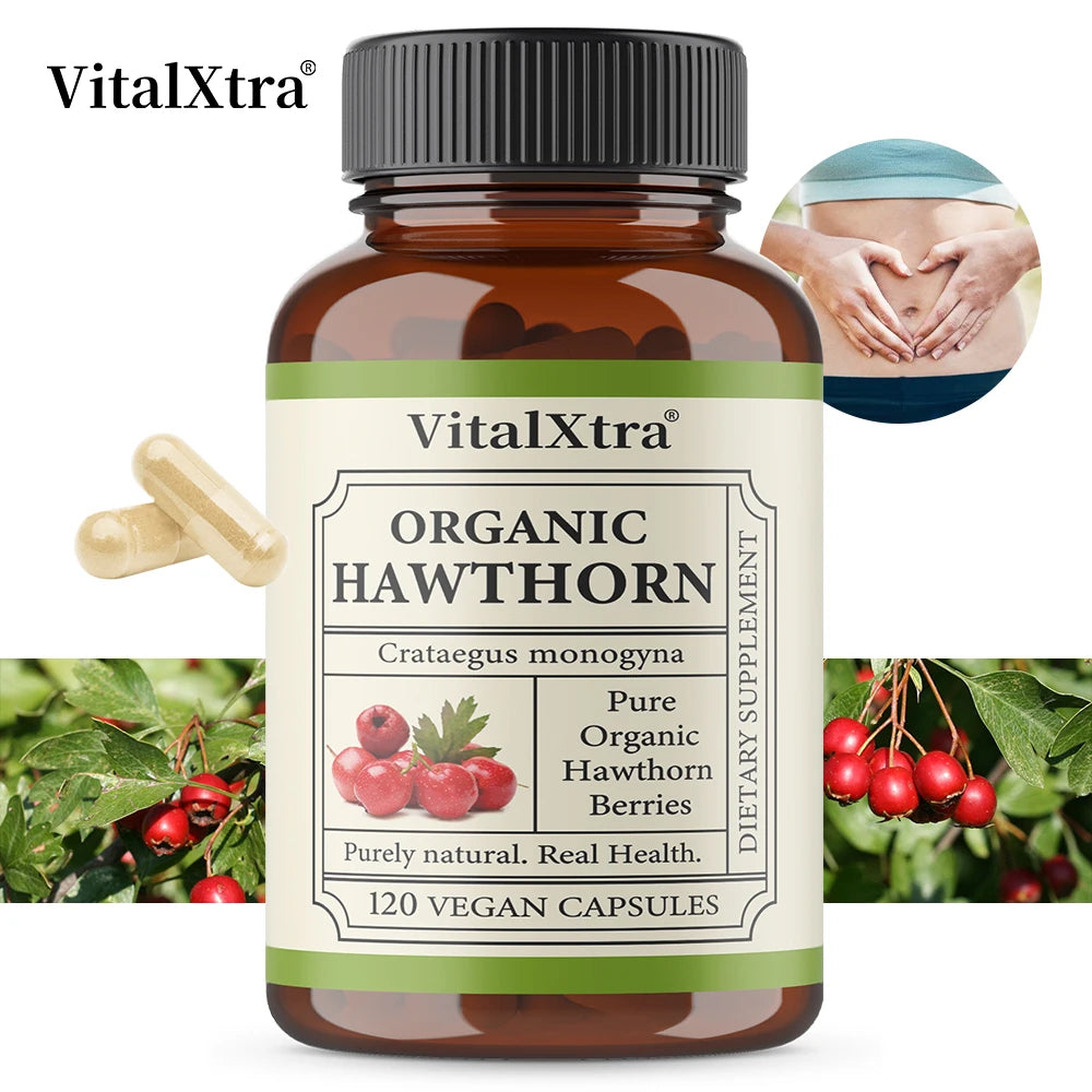 Organic Hawthorn Berry Capsules - Heart Health - Extra Strength 980mg Per Serving, Vegan, Non-GMO
