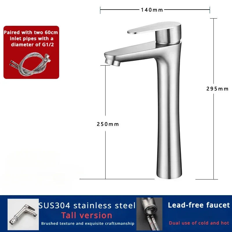 304 stainless steel hot and cold faucet, small waist shape lead-free health faucet, bathroom basin faucet