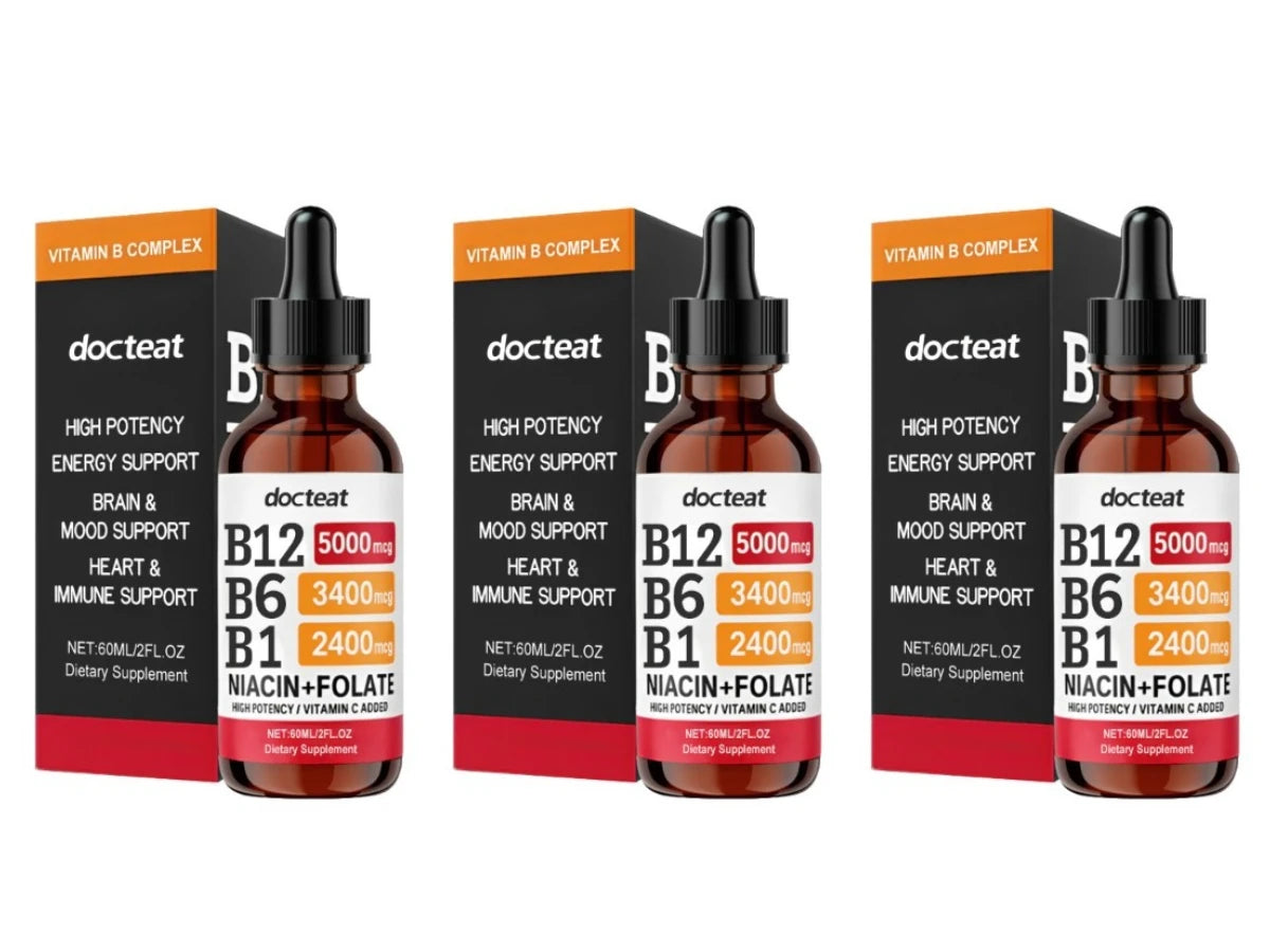 VitaminB Complex Liquid Supplement 60ml with VitaminB1/B6/B12 Support Energy Generation Supplementation and Immune System Health