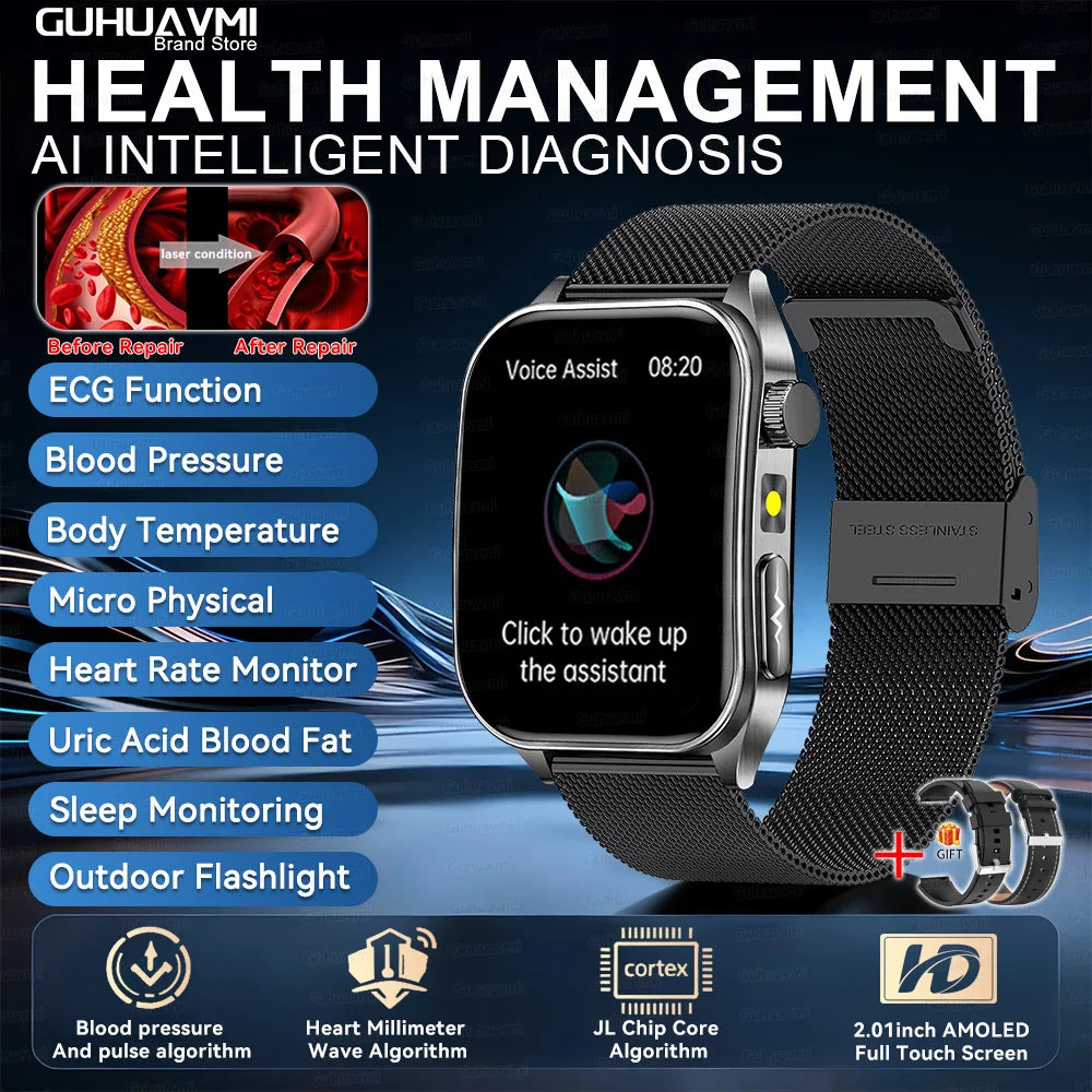 2026New ECG Monitoring Smart Watch 1.95-inch AMOLED Screen Dual-Probe Laser Health Bluetooth Call Waterproof Sports Smartwatches