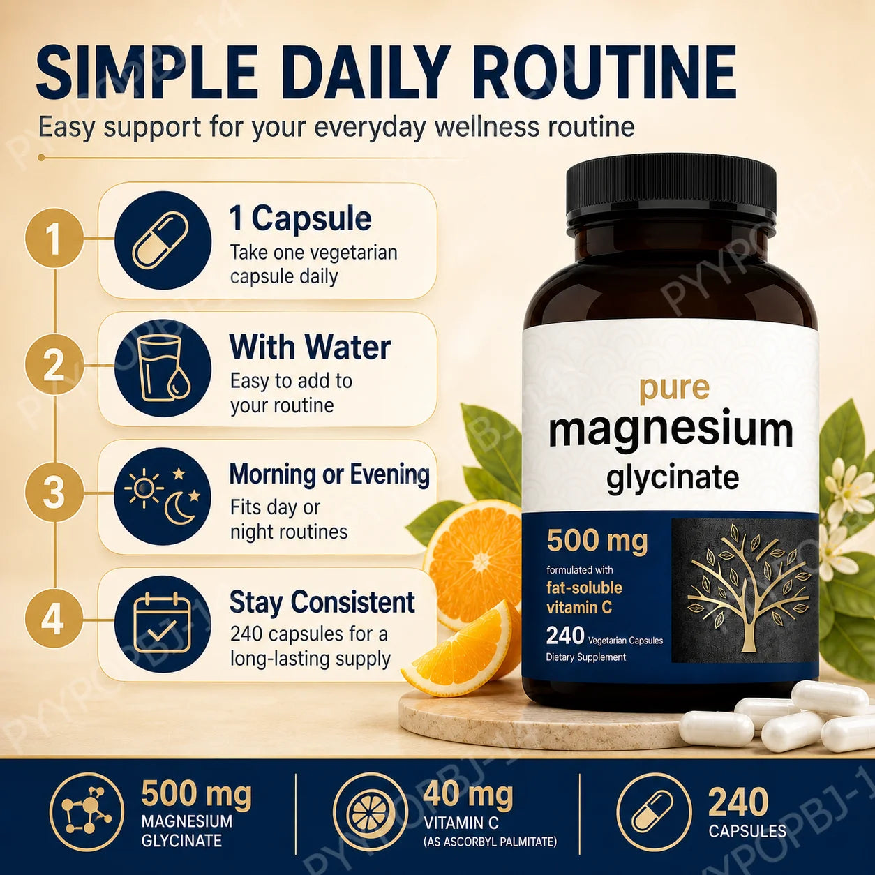 Pure Magnesium Glycinate 500mg Capsules with Vitamin C Supports Relaxation Muscle Nerve Health Bone Support 240 Capsules