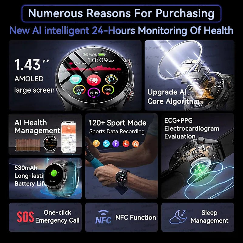 New Health Smart Watch Airbag Blood Pressure ECG+PPG AI Diagnosis Blood Lipid Uric Acid SOS Remote Care Smartwatch For Men Women