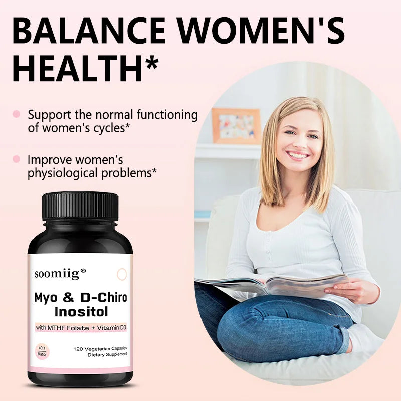 Myo-Inositol + D-Chiro-Inositol Organic Spearmint Capsules, Women's Health Support, Help Maintain Mood Balance, Immune System