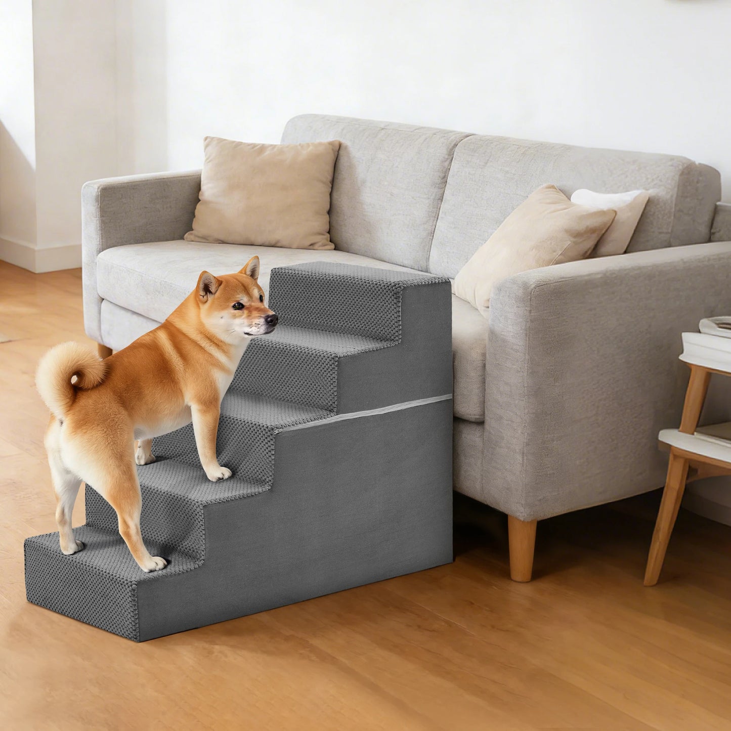 3 To 5 Step Right Angled Foam Dog Stairs Ramp For Small Dogs