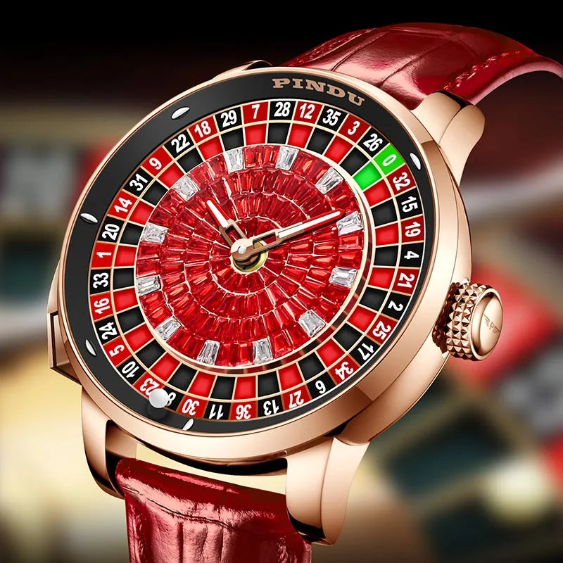 PINDU Men Mechanical Watch NH35A Push Button Roulette Theme
