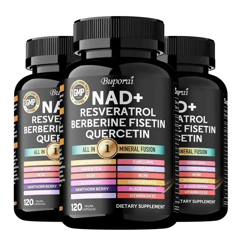 NAD+ Resveratrol Berberine - Contains Liposomal NAD+, Trans-resveratrol, Supports Healthy Aging, Cellular Health & Endurance