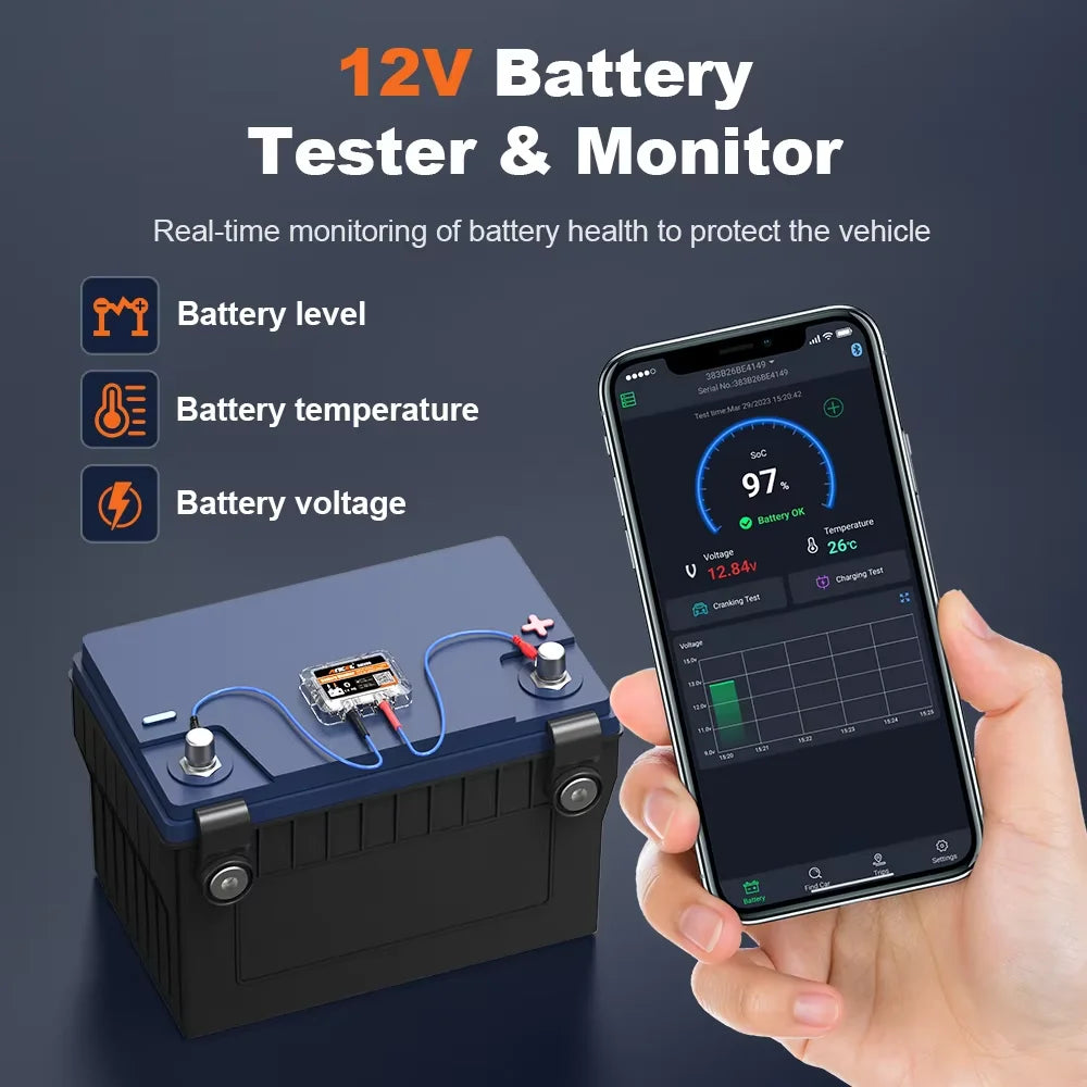 ANCEL BM200 12V Car Motorcycle Battery Tester Monitor Wireless Bluetooth SOH SOC LED Display Health Analyzer Android iOS Tools