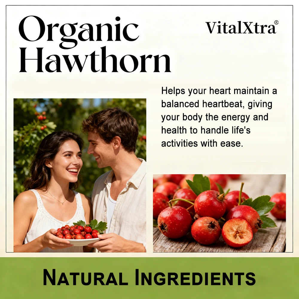Organic Hawthorn Berry Capsules - Heart Health - Extra Strength 980mg Per Serving, Vegan, Non-GMO