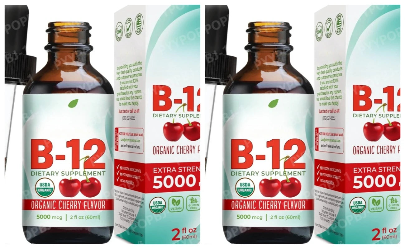 Vitamin B12 Liquid 5000mcg Drops Cherry Flavor Methylcobalamin Sublingual Drops Vegan Sugar Free Health Dietary Supplement 60ml