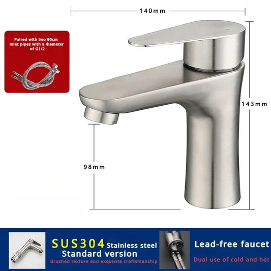 304 stainless steel hot and cold faucet, small waist shape lead-free health faucet, bathroom basin faucet