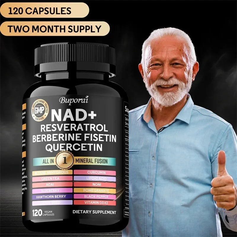 NAD+ Resveratrol Berberine - Contains Liposomal NAD+, Trans-resveratrol, Supports Healthy Aging, Cellular Health & Endurance